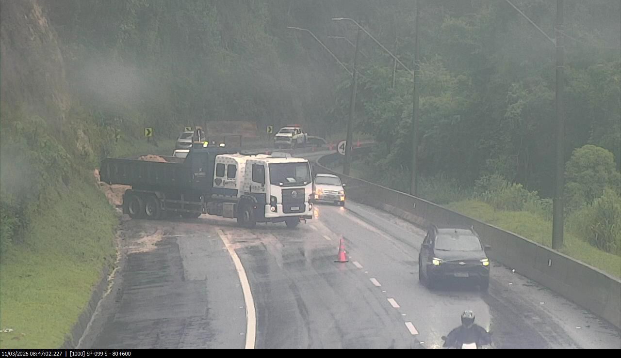 Deslizamento de terra interdita trecho da Rodovia dos Tamoios