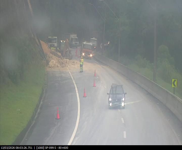 Deslizamento de terra interdita trecho da Rodovia dos Tamoios