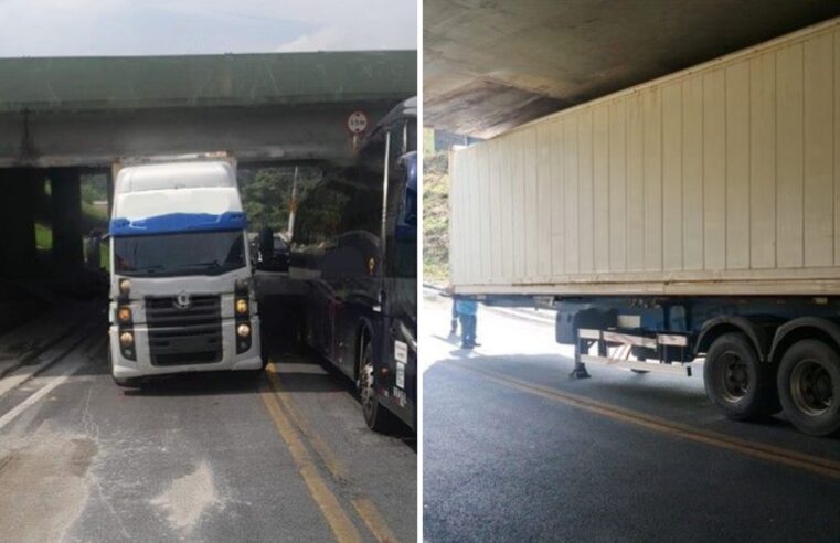 Carreta entala em viaduto e bloqueia rodovia dos Imigrantes