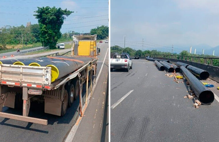 Derramamento de carga bloqueia rodovia da Baixada Santista