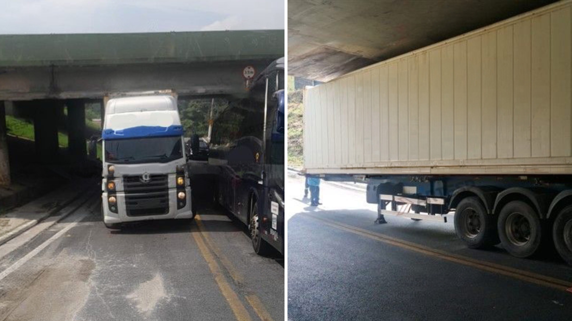 Carreta entala em viaduto e bloqueia rodovia dos Imigrantes