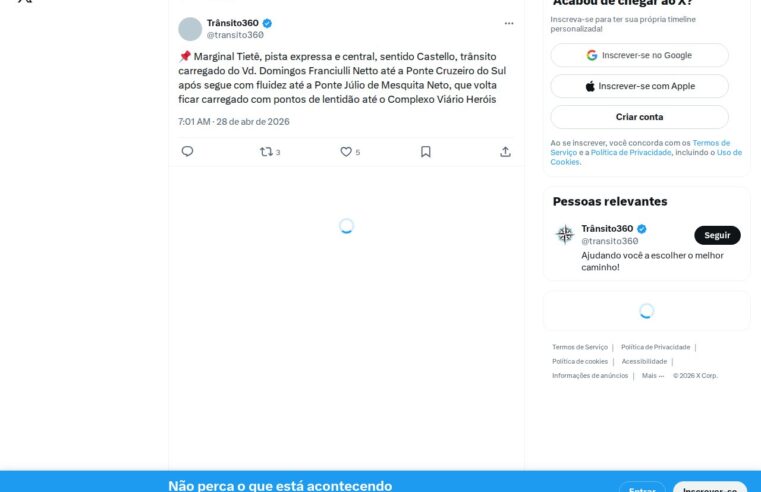 Marginal Tietê apresenta congestionamento e lentidão