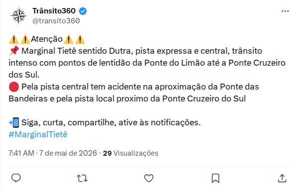 Trânsito intenso na Marginal Tietê