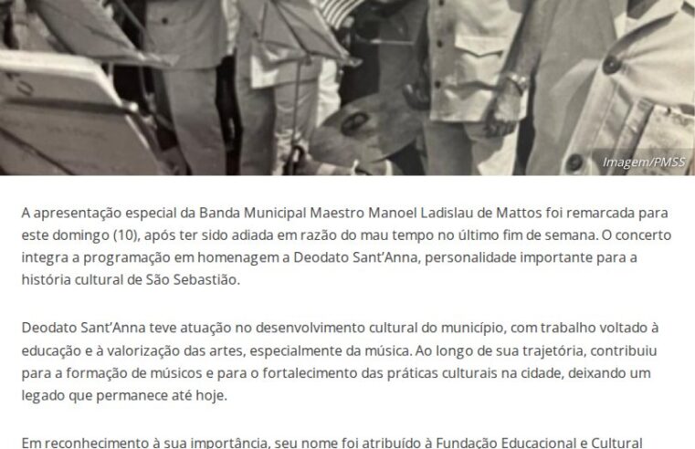Concerto em São Sebastião homenageia Deodato Sant’Anna