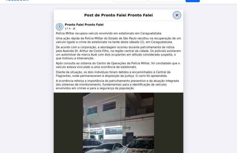Polícia Militar recupera veículo envolvido em estelionato em Caraguatatuba