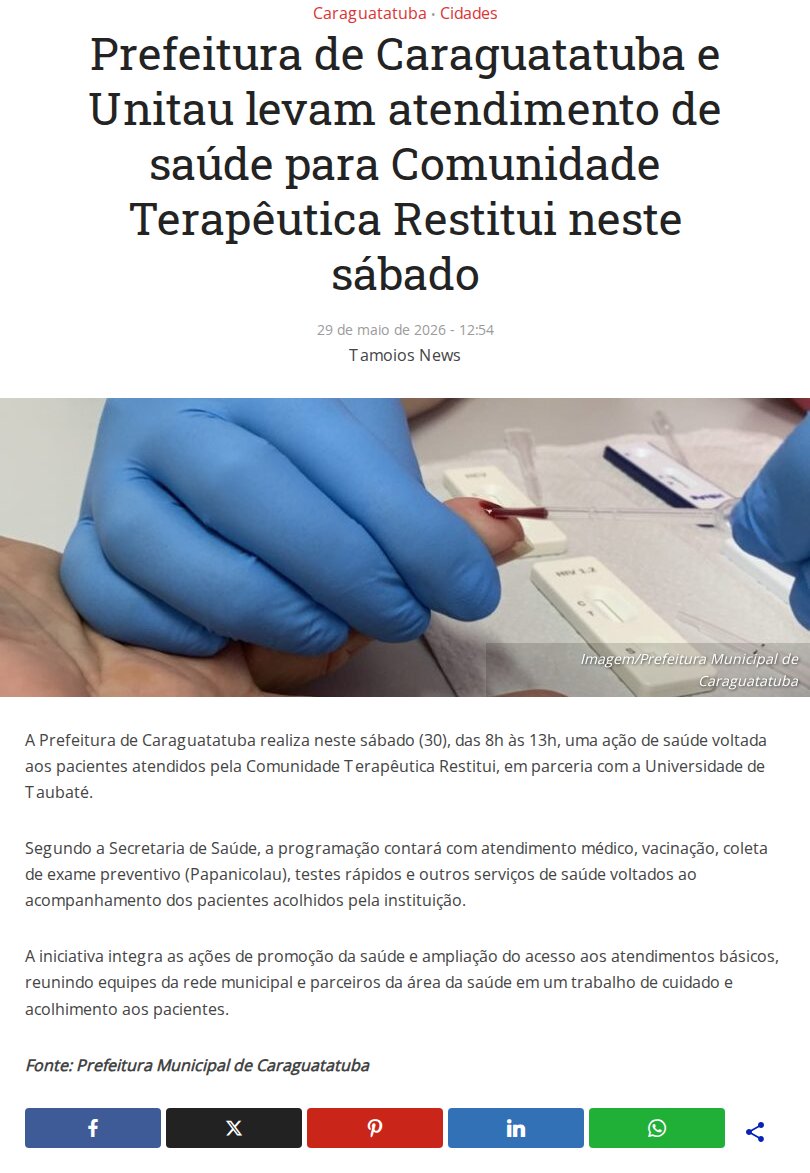 Saúde chega à Comunidade Terapêutica Restitui em Caraguatatuba