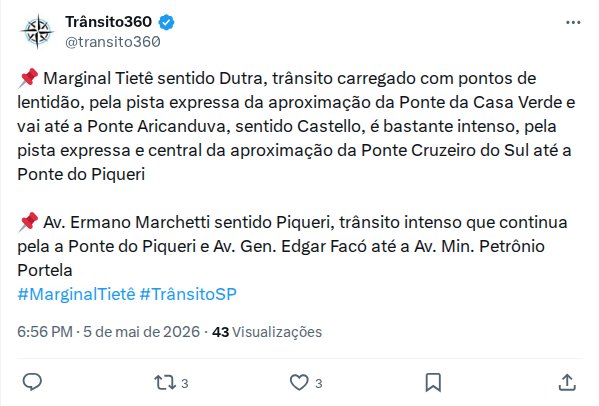 Trânsito carregado na Marginal Tietê
