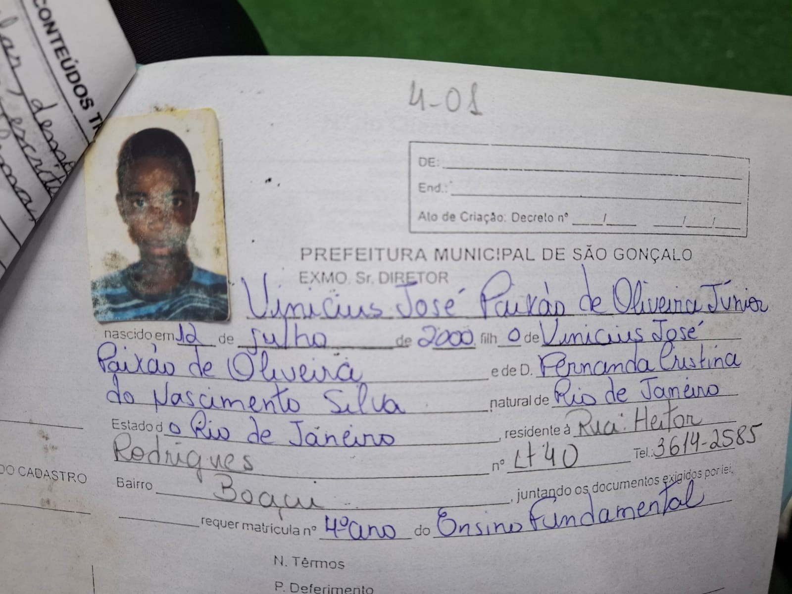 Vini Jr. fez prova de português em escola