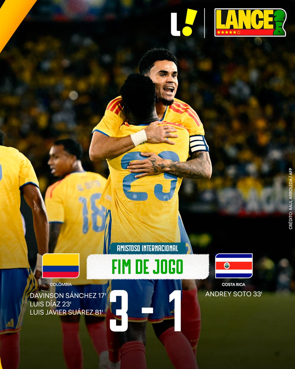 Colômbia vence Costa Rica por 3 a 1