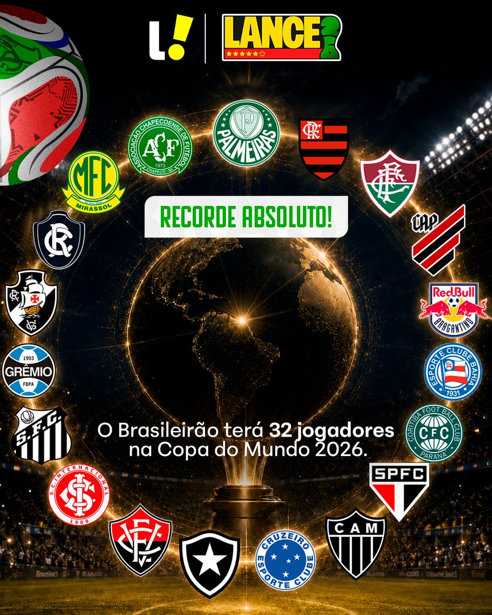 Brasileirão envia 32 atletas à Copa 2026