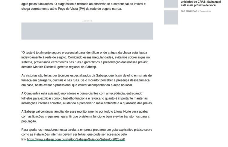 São Sebastião inicia inspeção para identificar esgoto irregular