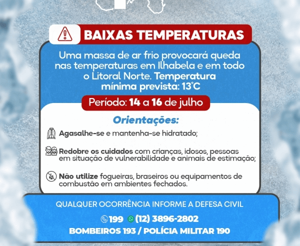 Ilhabela alerta para frio intenso até quinta