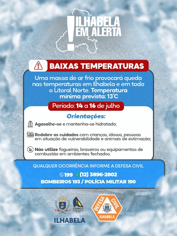 Ilhabela alerta para frio intenso até quinta