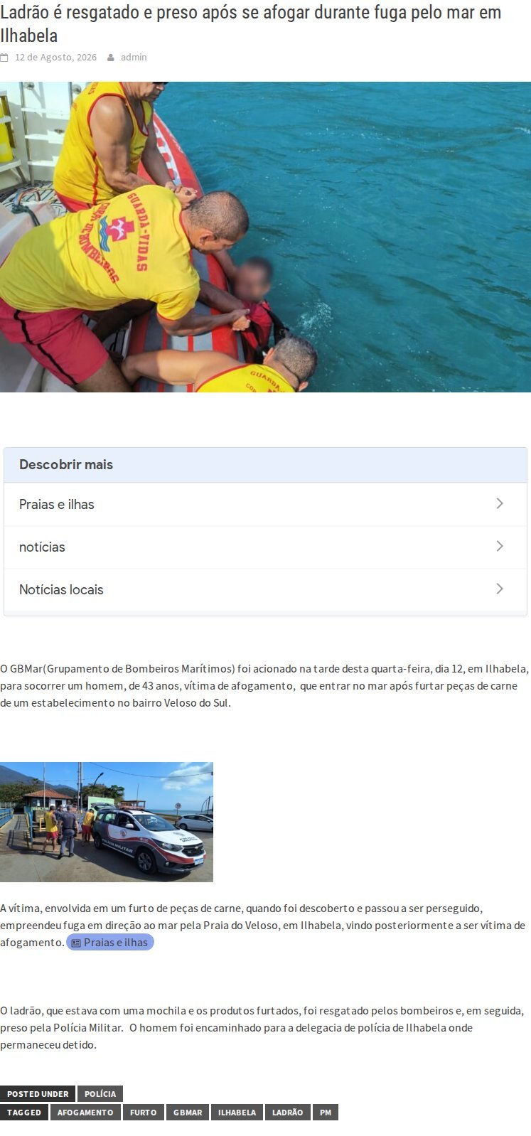 Ladrão se afoga durante fuga pelo mar em Ilhabela