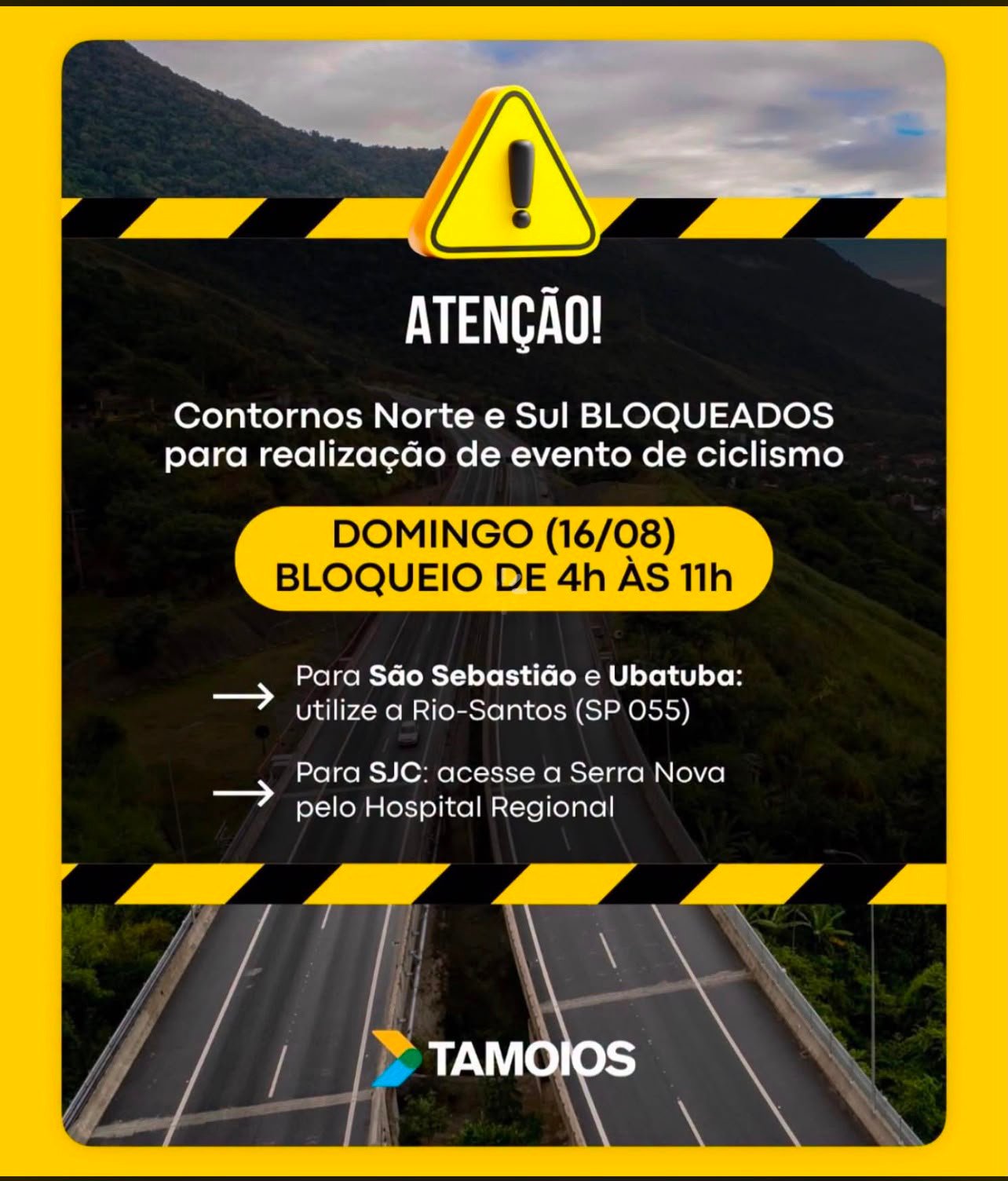 Contornos da Tamoios fechados para prova de ciclismo