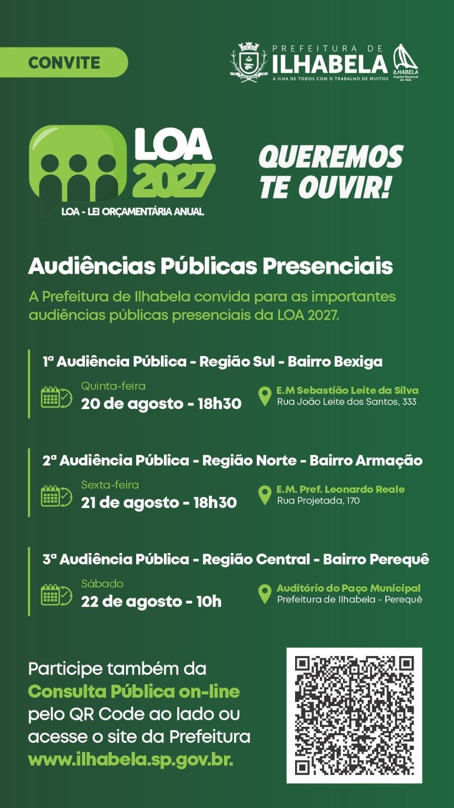 *Audiências Públicas – LOA 2027* A Prefeitura de Ilhabela convida você a partici