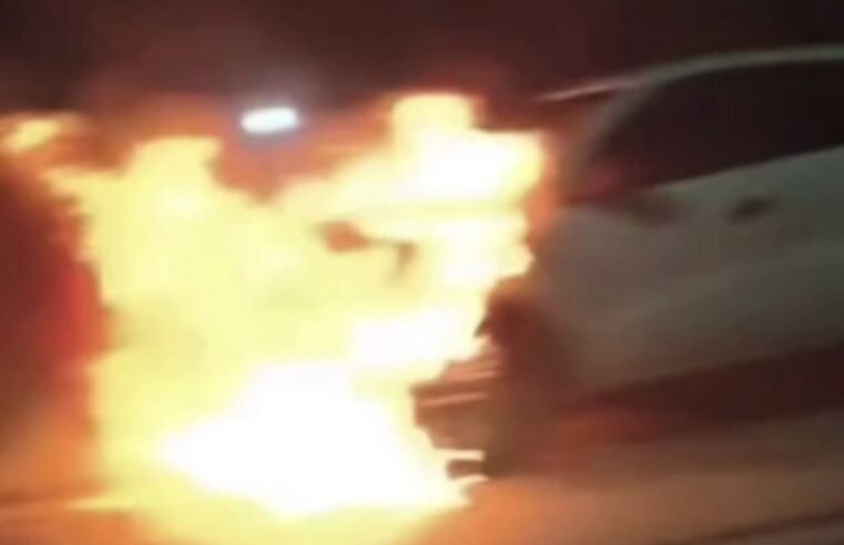 Carro pega fogo em túnel da Rodovia dos Tamoios