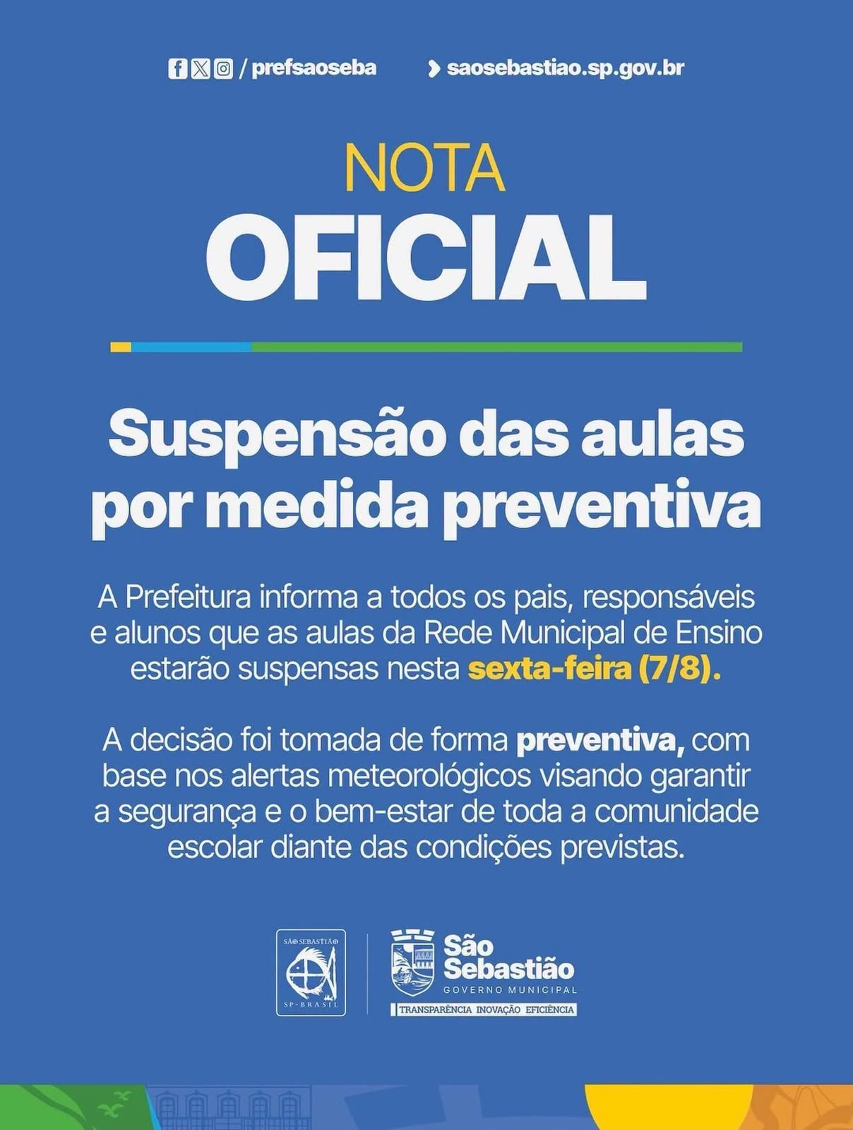 São Sebastião suspende aulas por ventos fortes