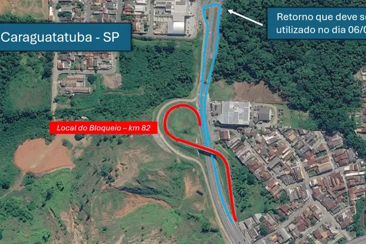 Bloqueio no km 82 em Caraguatatuba para recapeamento