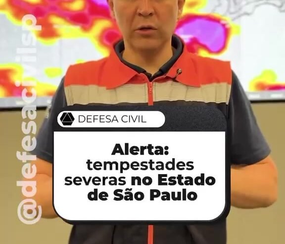 Defesa Civil alerta tempestade severa em interior de SP
