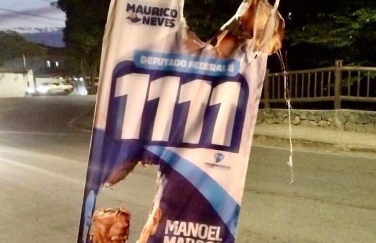 Vandalismo queima banner de campanha em Ilhabela