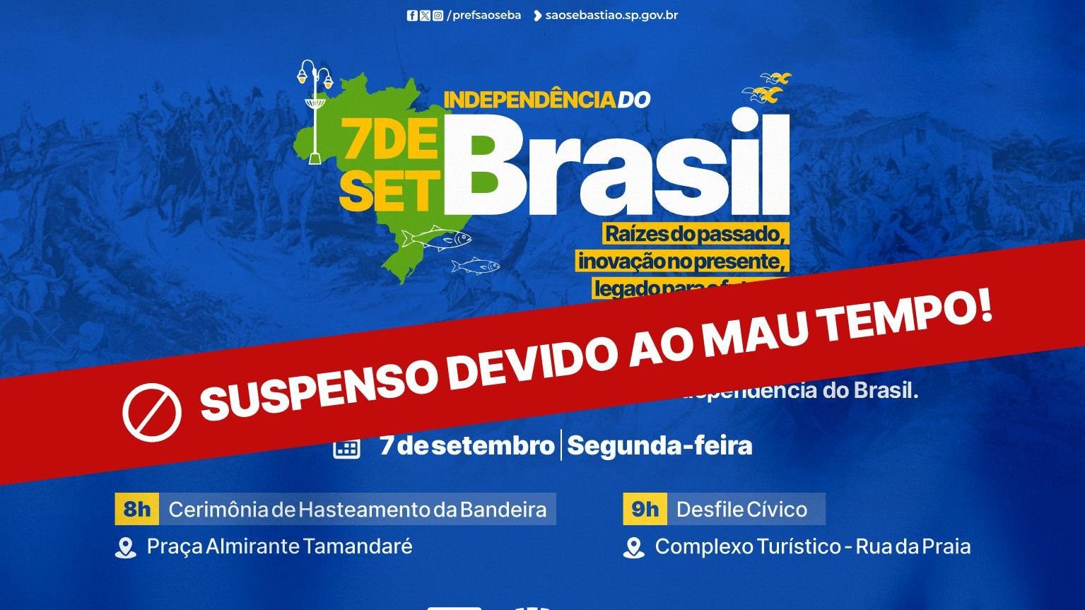 São Sebastião suspende desfile de 7 de setembro