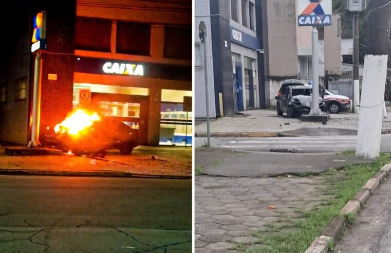 Carro incendeia totem bancário em Bertioga