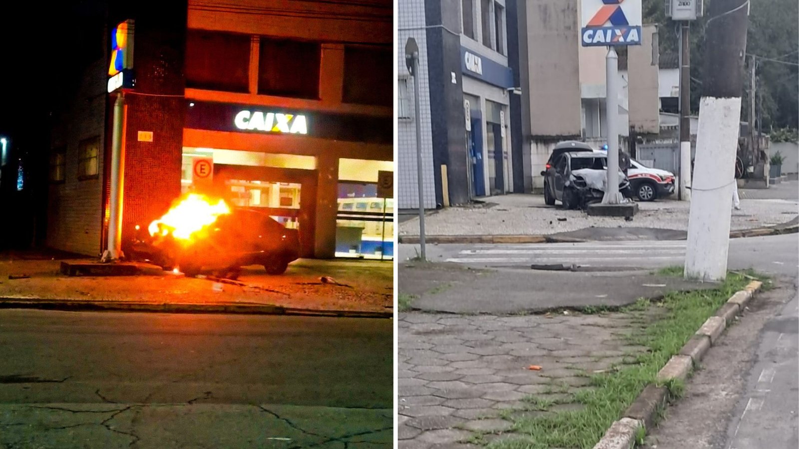 Carro incendeia totem bancário em Bertioga
