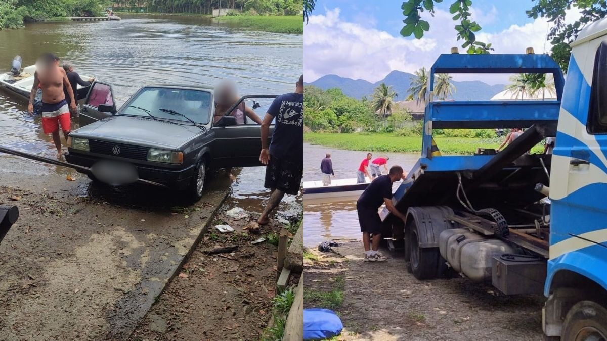 Carro cai em rio de Caraguatatuba durante manobra